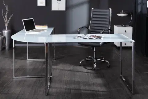 Pracovní stoly Psací stůl sklo Dekorhome Bílá / stříbrná