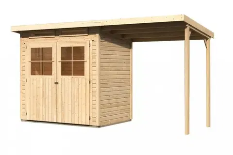 Dřevěné plastové domky Dřevěný zahradní domek GLUCKSBURG 2 s přístřeškem 190 Lanitplast Přírodní dřevo