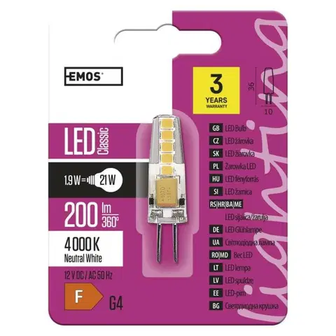 LED žárovky EMOS LED žárovka Classic JC A++ 2W G4 neutrální bílá 1525735401