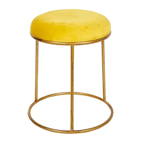 Stoličky Zlatá kovová stolička se žlutým sametovým podsedákem - Ø 42*48 cm Clayre & Eef 6Y4464Y