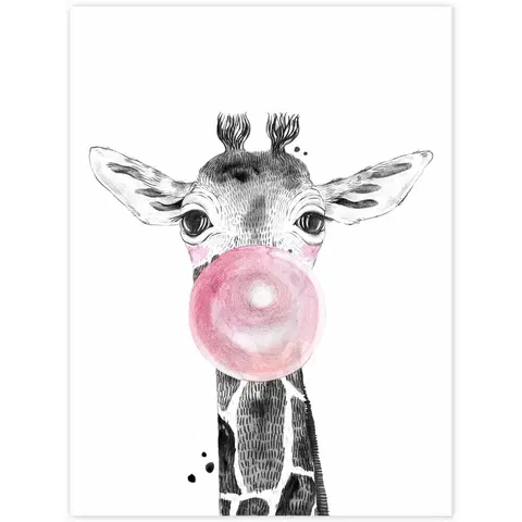 Obrazy do dětského pokoje Obraz na zeď - Žirafa s růžovou bublinou