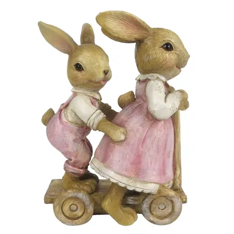 Velikonoční dekorace Velikonoční dekorace králíků na koloběžce - 8*4*11 cm Clayre & Eef 6PR3296