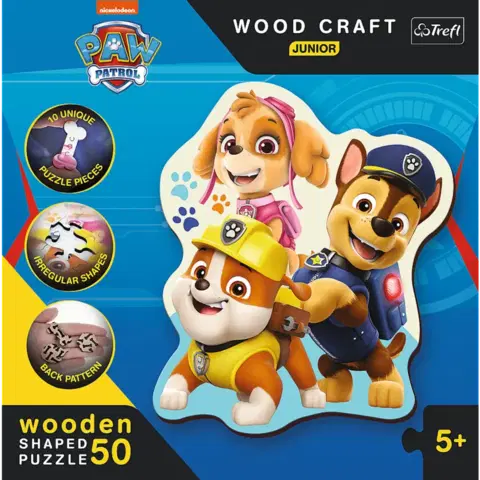 Hračky puzzle TREFL -  Dřevěné puzzle Junior 50 dílků - Veselá Tlapková Patrola / PAW Patrol