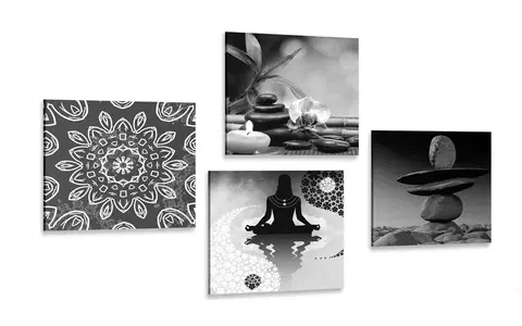 Sestavy obrazů Set obrazů harmonie Feng Shui v černobílém provedení