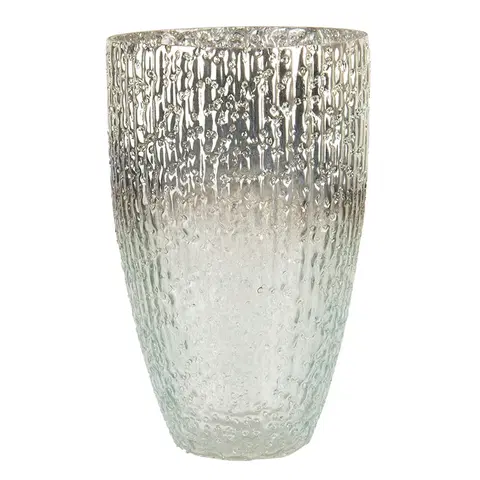 Svícny Šedo stříbrný skleněný svícen Jacinta mini - Ø 12*20 cm Clayre & Eef 6GL3161
