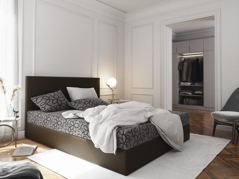 Postele Čalouněná postel CESMIN 140x200 cm, šedá se vzorem/hnědá