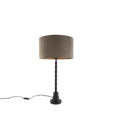 Stolni lampy Stolní lampa ve stylu art deco černá 35 cm sametová odstín taupe - Pisos