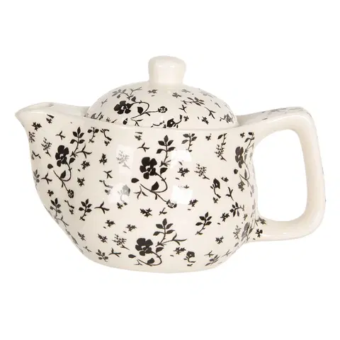 Džbány Konvička na čaj s drobnými černými květy - Ø 16*11 cm / 0,4L Clayre & Eef 6CETE0081S