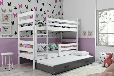 Postele BMS Dětská patrová postel s přistýlkou Eryk 3 | bílá Barva: bílá / šedá, Rozměr: 190 x 80 cm