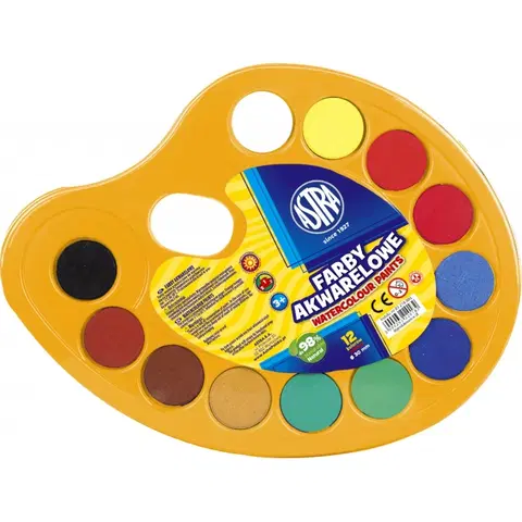 Hračky ASTRA - Vodové barvy na paletce průměr 30mm, 12 barev, 83216903