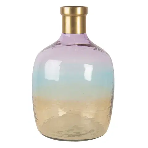 Dekorativní vázy Skleněná duhová váza se zlatým hrdlem - 36*23 cm Clayre & Eef 6GL3038