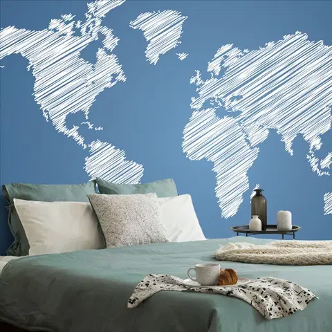 Samolepící tapety Samolepící tapeta šrafovaná mapa světa na modrém pozadí