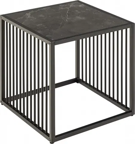 Luxusní a designové příruční stolky Estila Industriální designový příruční stolek Industria Marbleux s černou kovovou konstrukcí a mramorovou deskou 40cm