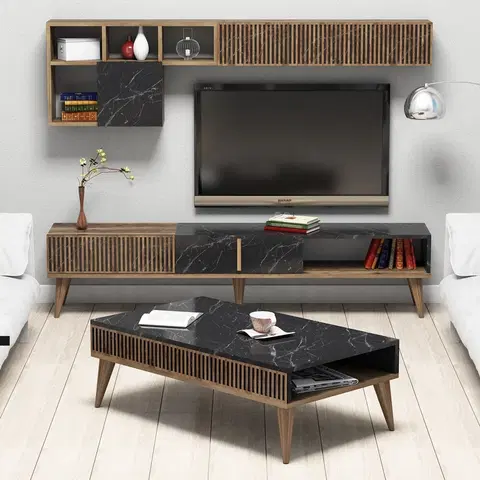 Obývací stěny a sestavy nábytku Sestava nábytku do obývacího pokoje MILAN ořech černá