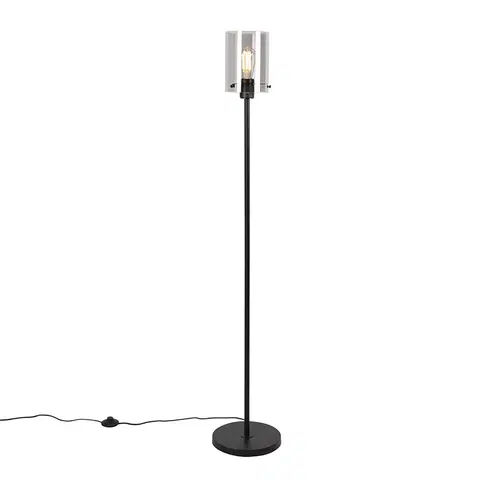 Stojaci lampy Designová stojací lampa černá s kouřovým sklem - Dome