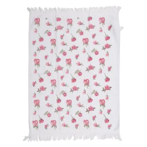 Utěrky Bílý kuchyňský froté ručník s růžičkami - 40*66 cm Clayre & Eef T029