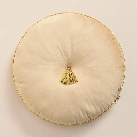 Dekorační polštáře Krémový sametový kulatý dekorativní polštář