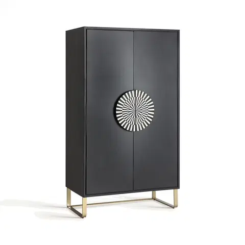 Stylové designové skříně Estila Luxusní art deco skříň Tesoreria s designovou úchytkou zdobenou kostovou inkrustací černá 181 cm