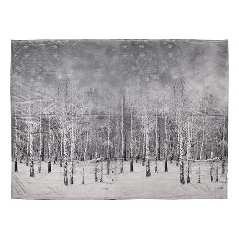 Deky Plyšový pléd se zasněženými stromy - 130*170 cm Clayre & Eef TIS60