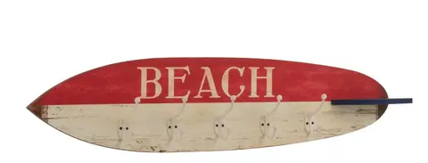 Věšáky Červeno-bílý dřevěný věšák v designu surfového prkna Beach - 87*9*20,5 cm J-Line by Jolipa 93568