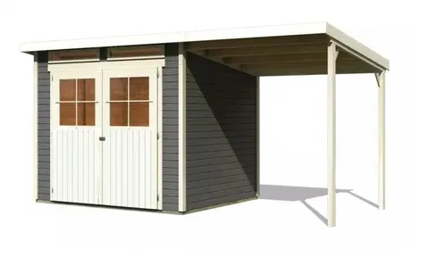 Dřevěné plastové domky Dřevěný zahradní domek GLUCKSBURG 4 s přístřeškem 190 Lanitplast Šedá
