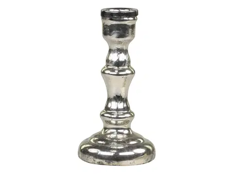 Svícny Stříbrný antik skleněný svícen na úzkou svíčku Groo - Ø 7*13cm Chic Antique 71080012 (71800-12)