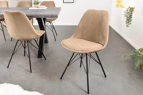 Luxusní jídelní židle Estila Moderní designová židle Scandinavia se manšestrovým čalouněním v ovesné barvě