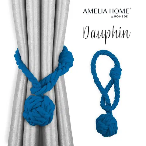 Závěsy AmeliaHome Sada úvazů DAUPHIN 2 ks odstín královská modř
