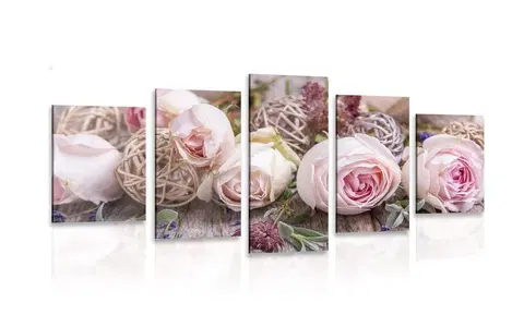 Obrazy květů 5-dílný obraz slavnostní květinová kompozice růží