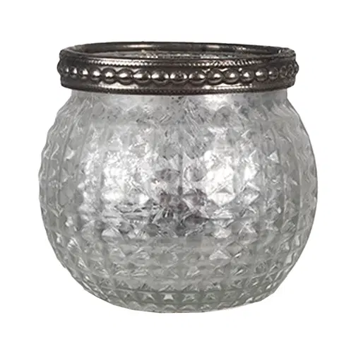 Svícny Šedo-stříbrný skleněný svícen na čajovou svíčku - Ø 7*6 cm Clayre & Eef 6GL4377