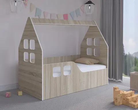 Dětské postele Dětský domeček na postel 140 x 70 cm v dekoru dub sonoma levý