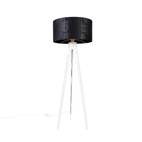 Stojaci lampy Moderní stojací lampa stativ bílá s černým sametovým odstínem 50 cm - Tripod Classic