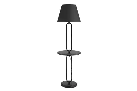 Designové a luxusní stojící lampy Estila Designová industriální černá stojací lampa Bucky s odkládacím stolkem 175 cm