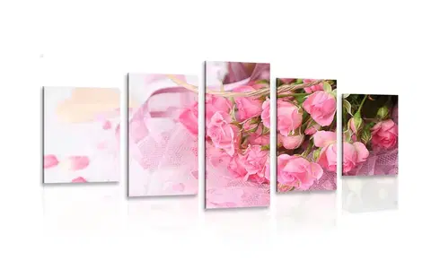 Obrazy zátiší 5-dílný obraz romantická růžová kytice růží
