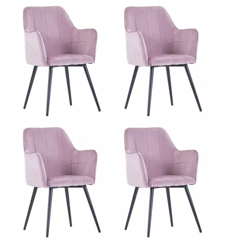 Židle Jídelní židle 4 ks samet / ocel Dekorhome Růžová