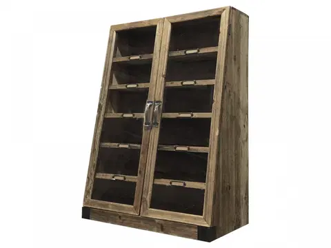 Regály a poličky Nástěnná dřevěná skříňka s policemi a prosklenými dveřmi Cani - 52*27*72cm Chic Antique 40018200 (40182-00)