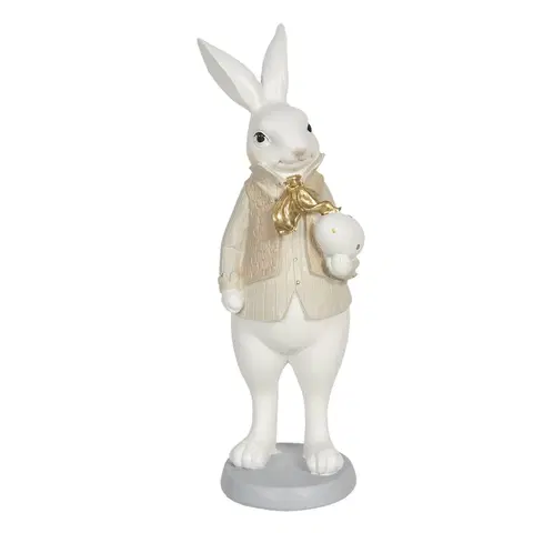 Velikonoční dekorace Velikonoční dekorační soška králíka s vajíčkem - 10*10*25 cm Clayre & Eef 6PR3172