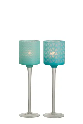 Svícny Modrý skleněný svícen na noze na čajovou svíčku S (2 ks) - Ø 7*25 cm J-Line by Jolipa 81897