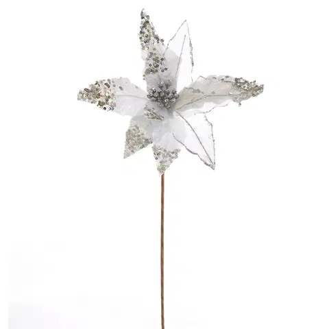 Vánoční dekorace Vánoční třpytivá květina stříbrná, 50 x 32 cm