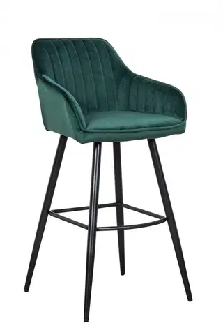 Luxusní barový nábytek Estila Moderní barová židle Vittel se sametovým smaragdovým potahem s černými kovovými nohami 102cm