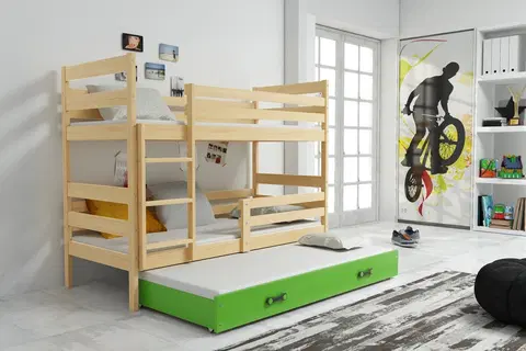 Postele BMS Dětská patrová postel s přistýlkou Eryk 3 | borovice Barva: Borovice / zelená, Rozměr: 160 x 80 cm