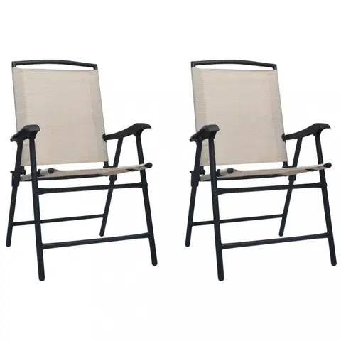 Zahradní křesla a židle Skládací zahradní židle 2 ks Dekorhome Krémová
