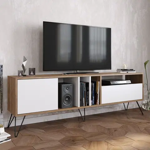 Televizní stolky Televizní stolek MISTICO 180 ořech, bílý, černý
