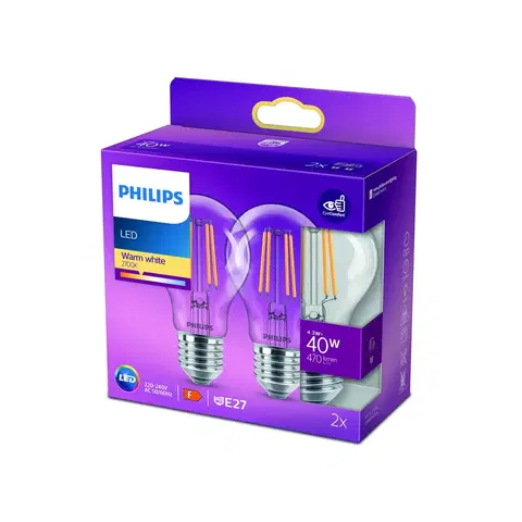 LED žárovky Philips Philips LED žárovka E27 4,3W 2700K filament 2 ks