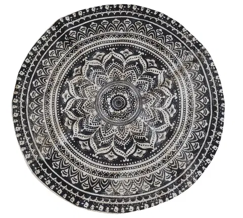 Koberce a koberečky Přírodně - černý kulatý jutový koberec s ornamentem Ornié - Ø 160 cm Chic Antique 16886-24