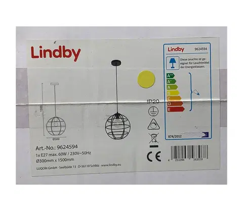 Svítidla Lindby Lindby - Lustr na lanku BEKIRA 1xE27/60W/230V 