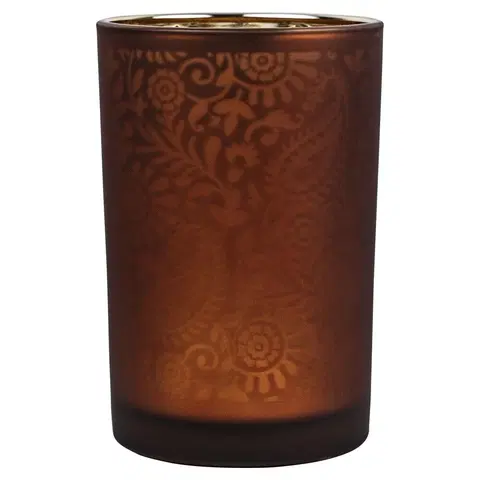 Svícny Oranžovo stříbrný skleněný svícen s ornamenty Paisley vel.L - Ø12*18cm Mars & More XMWLPAOL