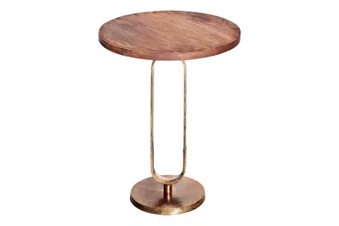 Luxusní a designové příruční stolky Estila Art deco kulatý měděný příruční stolek Zendy s dřevěnou deskou v glamour nádechu 60 cm