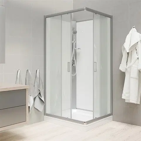 Sprchové vaničky MEREO Sprchový box, čtvercový, 90 cm, satin ALU, sklo Point, zadní stěny bílé, litá vanička, bez stříšky CK34122KMW