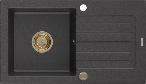 Sifony k pračkám MEXEN/S Pablo granitový dřez 1 s odkapávačem 752 x 436 mm, černá kropenatá, + zlatý sifon 6510751010-76-G